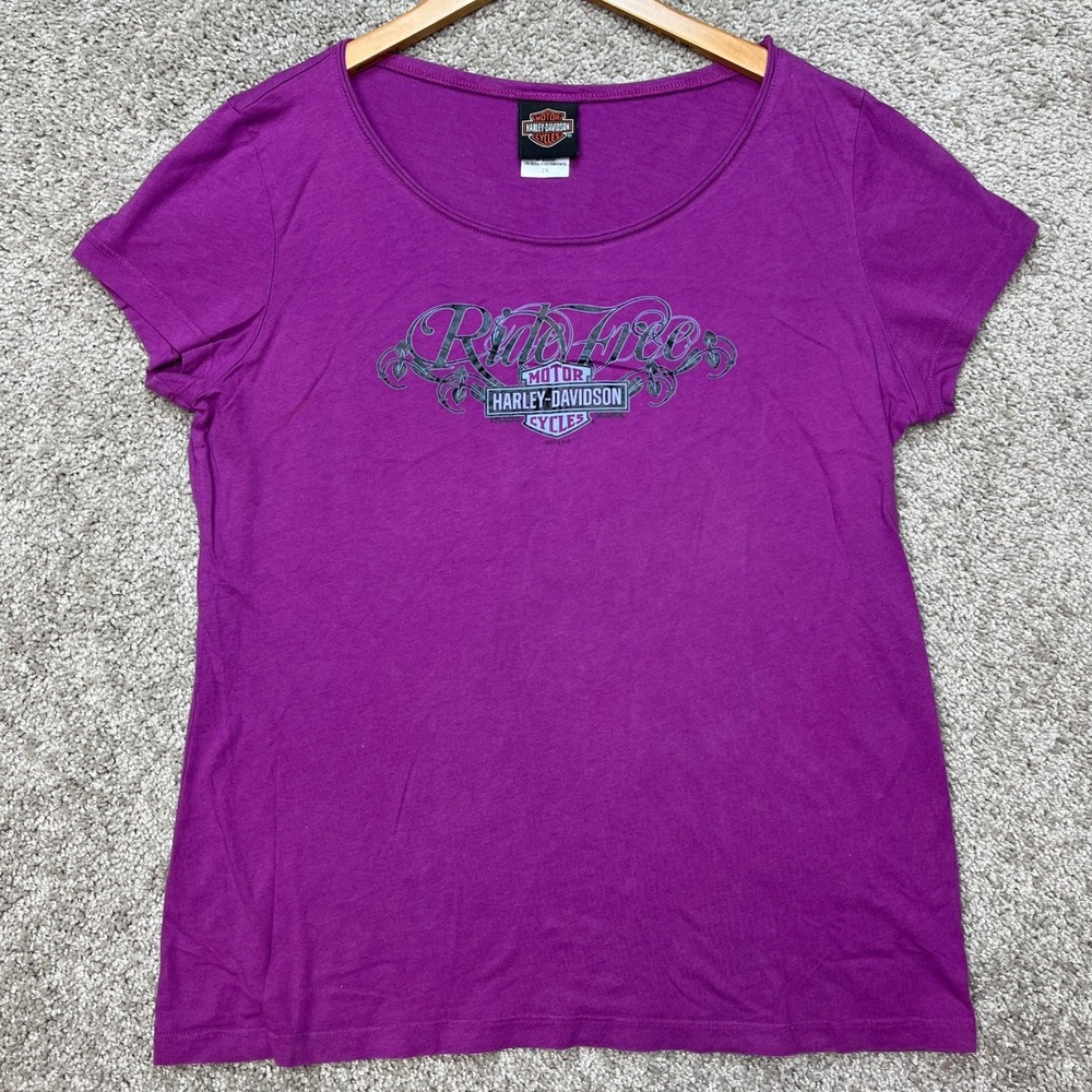 Harley-Davidson T-Shirt Womens 2X Purple Short Sleeve Ride Free Graphic Renton